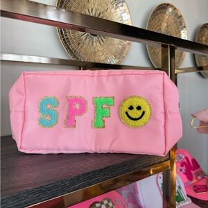Pink Cosmetic Bag with Colorful Letters